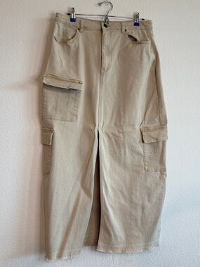 Tinseltown 🤎Cargo Maxi Skirt 15 Khaki Y2K Streetwear Heavy Denim